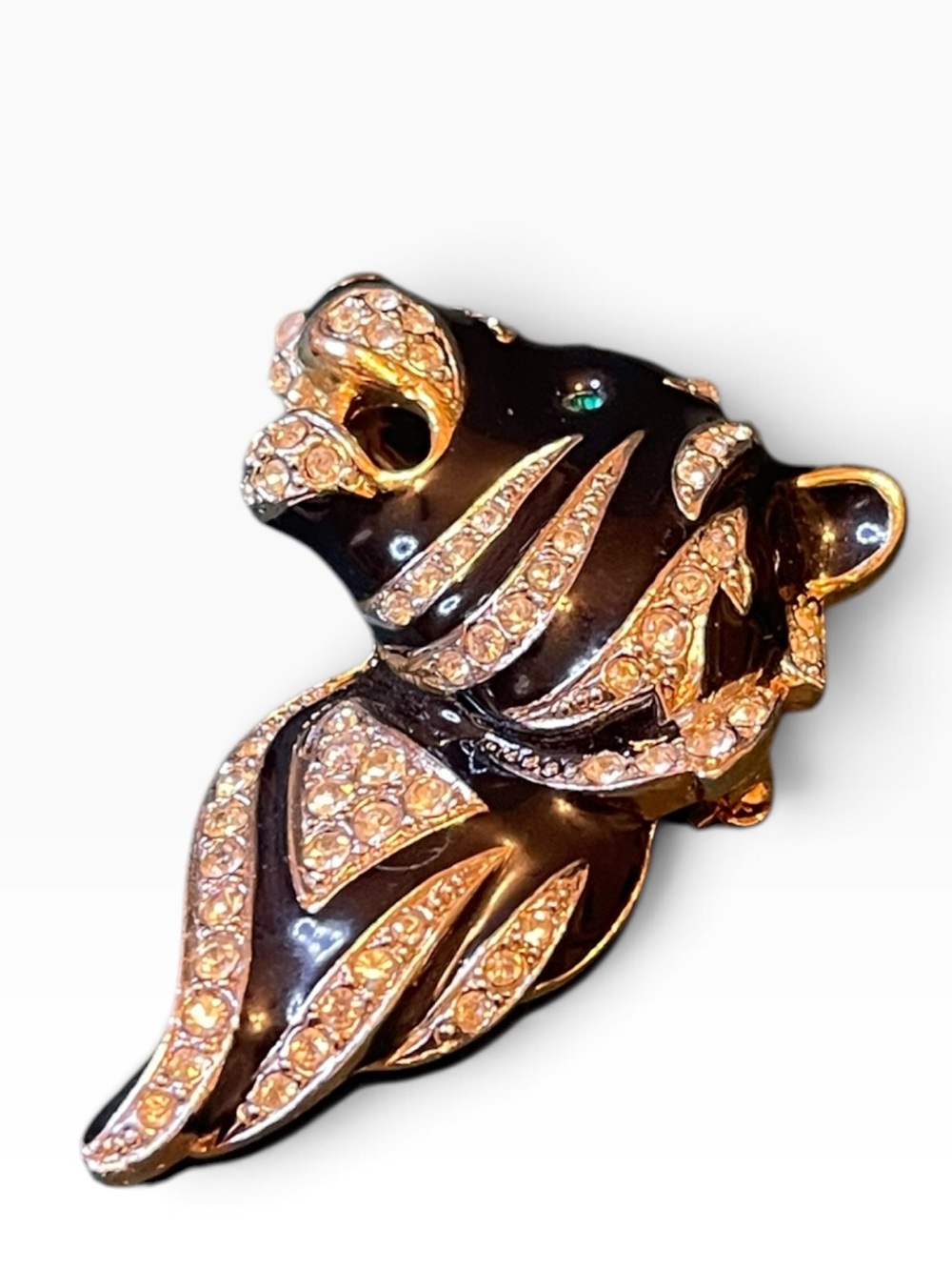 Vintage Gem-Craft Roaring Tiger Head Enamel & Rhinestone Brooch - Picture 6 of 12